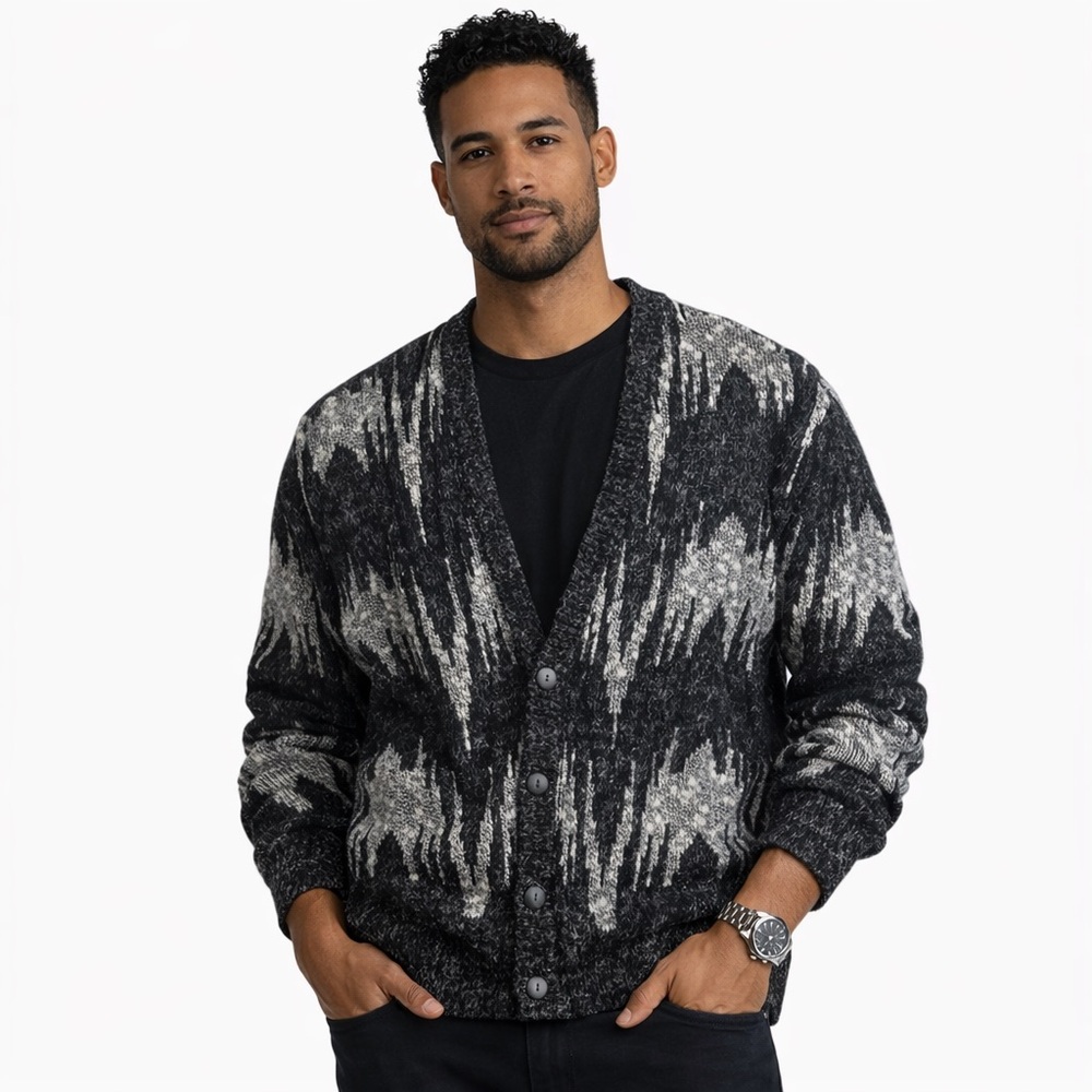 Vintage Scandia USA‎ Made Knit Cardigan Sweater Black Silver Large
